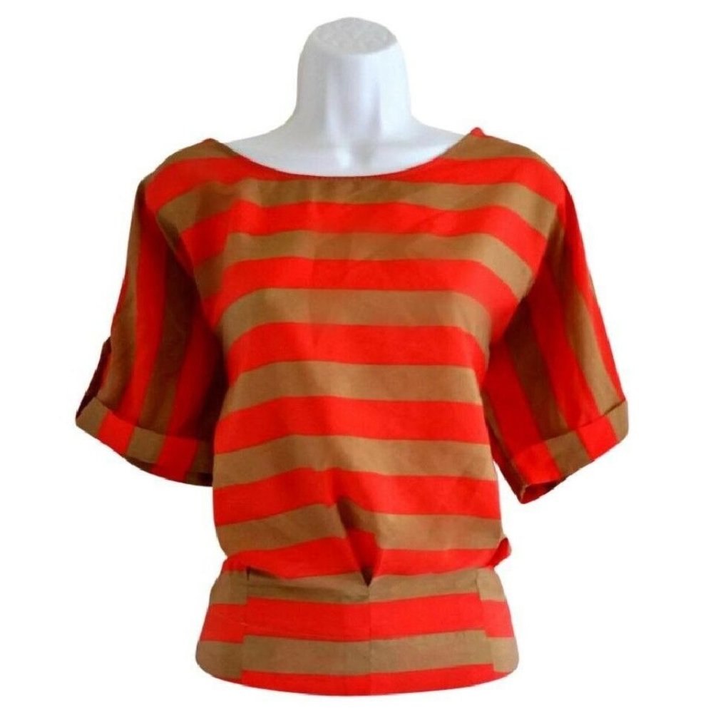 STRIPED ORANGE TOP BOLD CORAL TAN NY & CO BLOUSE